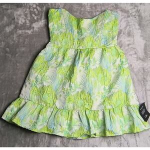 Lulus Atlia Lime Green Jacquard Bustier Mini Dress - Size L - NWT